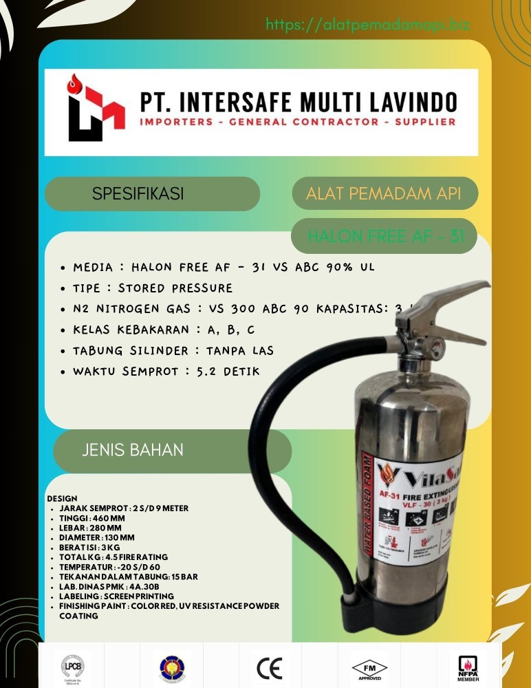 Harga Alat Pemadam Api Clean Agent Halon Free AF 11